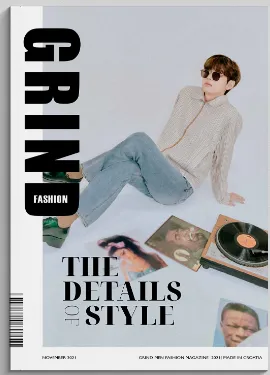 Cover: model sitting among records, headline The details of style