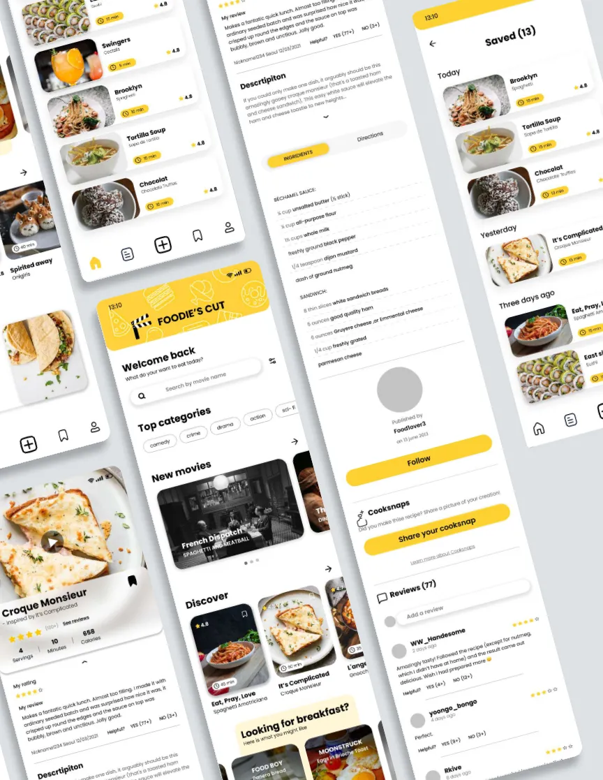 Recipe detail, home and search screens