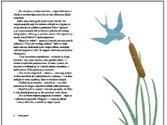 Interior spread with a swallow and reeds illustration